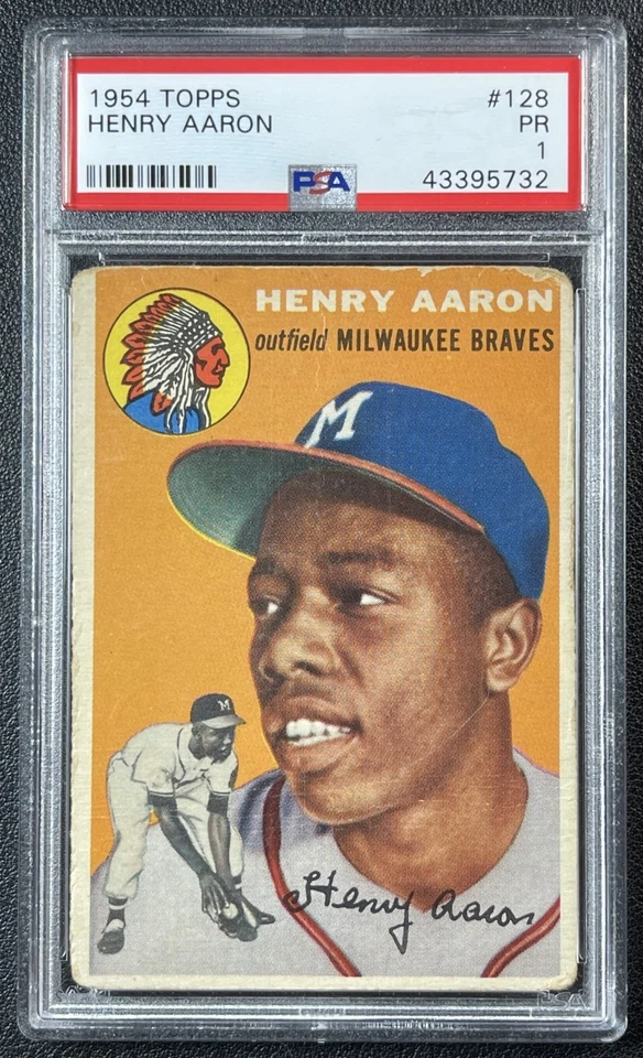 Tarjeta de novato Henry Aaron PSA 1 1954 Topps de béisbol #128 RC Braves