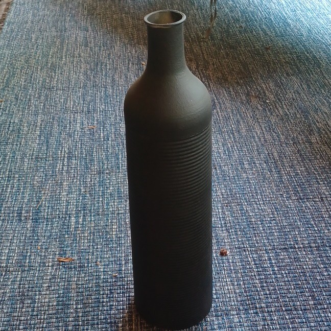 Tall Black Ribbed Ceramic Vase Modern Decorative Matte Finish