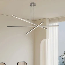 48" Modern Linear Pendant Light Chrome Chandelier Dimmable Ceiling Lamp Fixtures