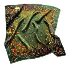 100 Mulberry Silk 20" Square Scarf Women neckerchief Wrap Birds Print Green