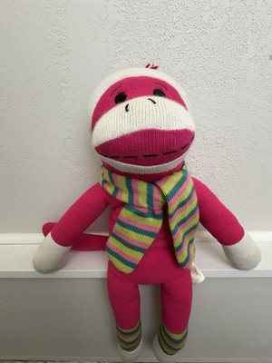 Dan Dee Collector s Choice Pink Sock Monkey 20  Scarf Hat Striped Large 2011