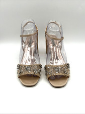 Badgley Mischka Blaine Heeled Sandal Women Size 7 Champagne Satin Crystal Block