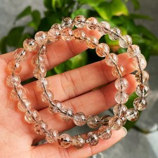 7.6mm 2PCS Natural Black Gold Rutilated Super 7 Quartz Crystal Beads Bracelet