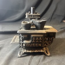 Vintage Miniature Queen Black Cast Iron Stove Accessories Toy Replica