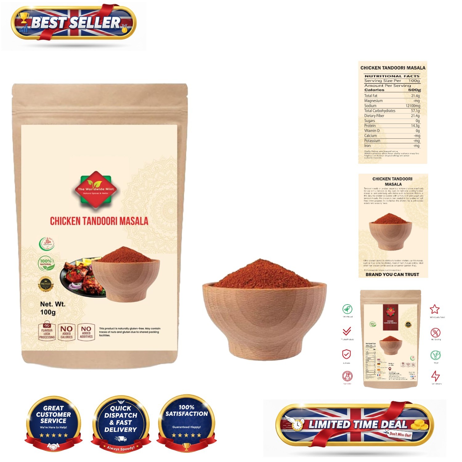 100g Tandoori Masala Powder – Authentic Indian Flavor for Grilling & Curries