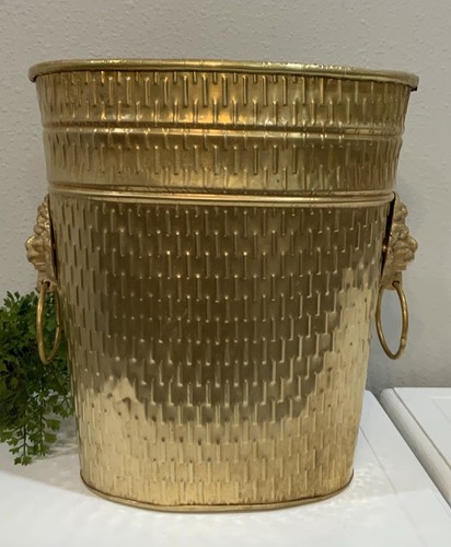 Pattumiera cestino ovale vintage ottone massiccio oro testa di leone maniglie porta - Foto 5 di 7