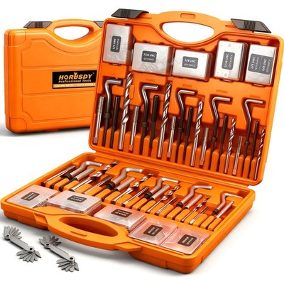HORUSDY 348pc Thread Repair Kit Helicoil Insert Tap Drill Metric SAE Tool
