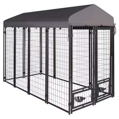 4 Ft. X 8 Ft. Outdoor Dog Cage Fence with Cover and Rotating Feeding Door