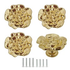Rose Flower Knobs 4 Pcs Metal Flower Shaped Cabinet Drawer Pulls Alloy Single...