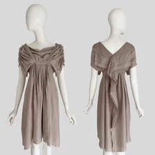 Nina Ricci S/S 2011 Size S Beige Silk Reversible Ruffle Gathered Dress Romantic