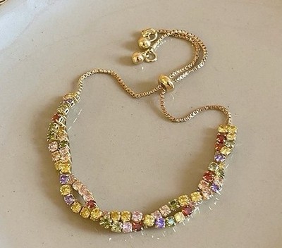 Elegant Fashion Colorful Cubic Zirconia Geometric Crystal Adjustable Bracelet