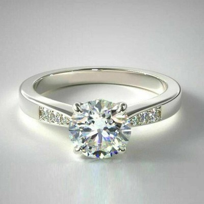 2.00 Ct Round Cut Moissanite Solitaire Wedding Ring 14K White Gold Plated Silver