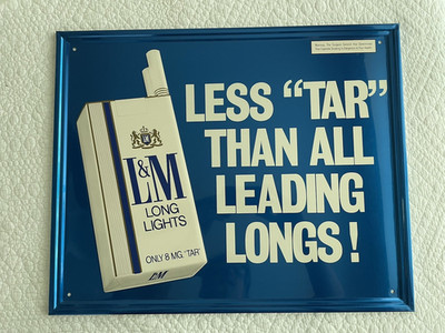 Vintage L&M Long Lights Cigarettes Metal Sign LESS TAR #6