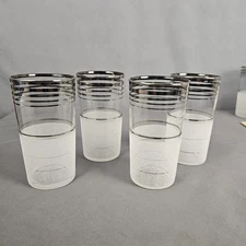 Set of 4 Vintage West Virginia Glass Frost Nip Platinum Rim Glasses 12oz
