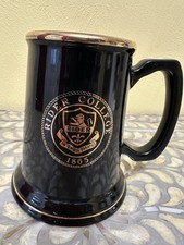 VINTAGE RIDER COLLEGE BLACK AND GOLD CERAMIC MUG MADE IN USA