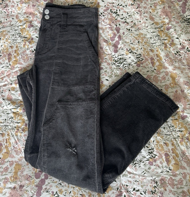 Pilcro, The Wanderer - Straight Leg Distressed Corduroy Pant in Charcoal Gray