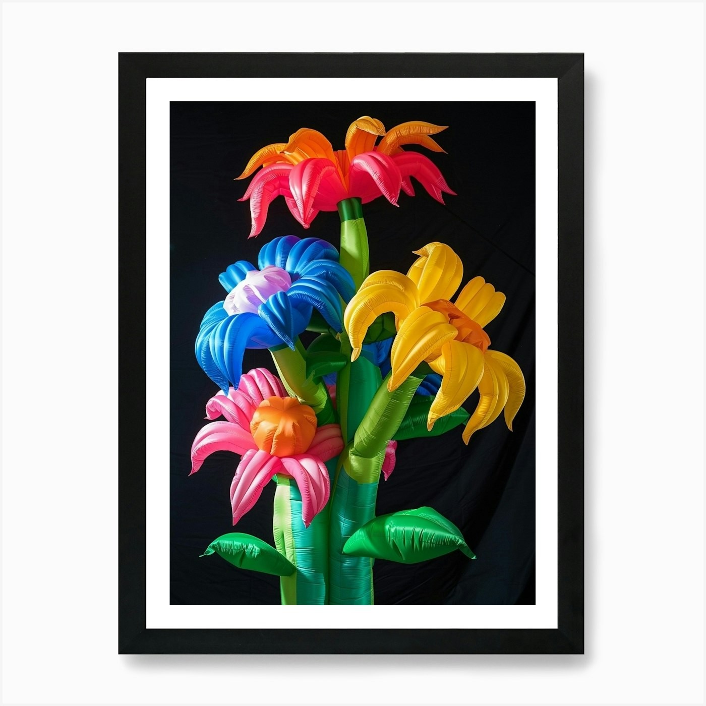 Bright Inflatable Flowers Bee Balm  Framed Wall Art Poster Canvas Print Picture