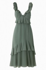 Show Me Your Mumu Sz XXS Green Maxi Ruffled Dress Luxe Wedding Cocktail