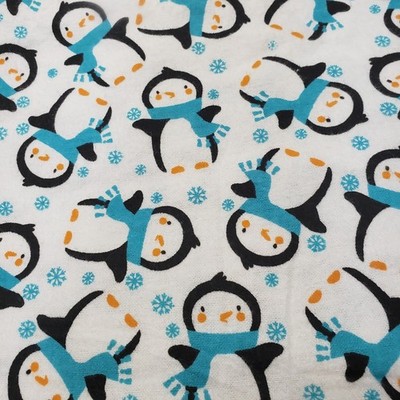 Joann Fabric Penguin Print Flannel 100% Cotton Fabric Winter Snowflakes Scarf