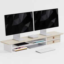 Dual  Tier Monitor Stand Riser with Drawers, Desktop Organizer Shelf Storage f...