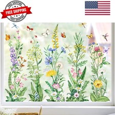 Wild Flower Window Clings Spring Floral Grass Wildflower Window Stickers with...
