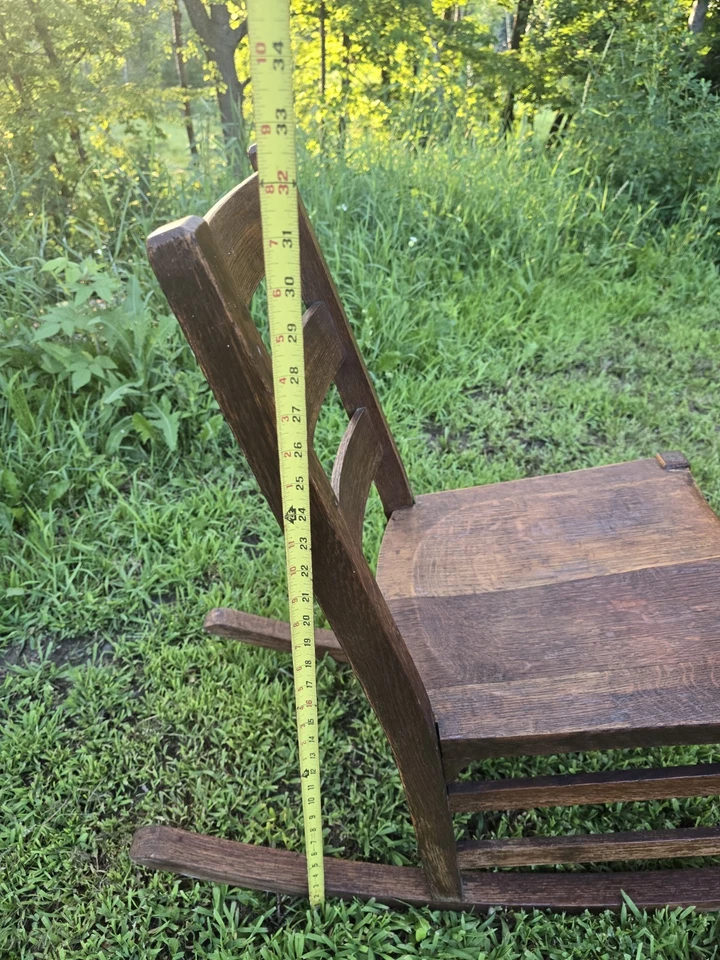 Antique Mission Oak Arts and Crafts Sewing Rocking Chair Numbered Minnesota Read - Image 4 of 4