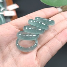 Natural A-grade ice blue water jade ring jade ring plain ring fine strip jade