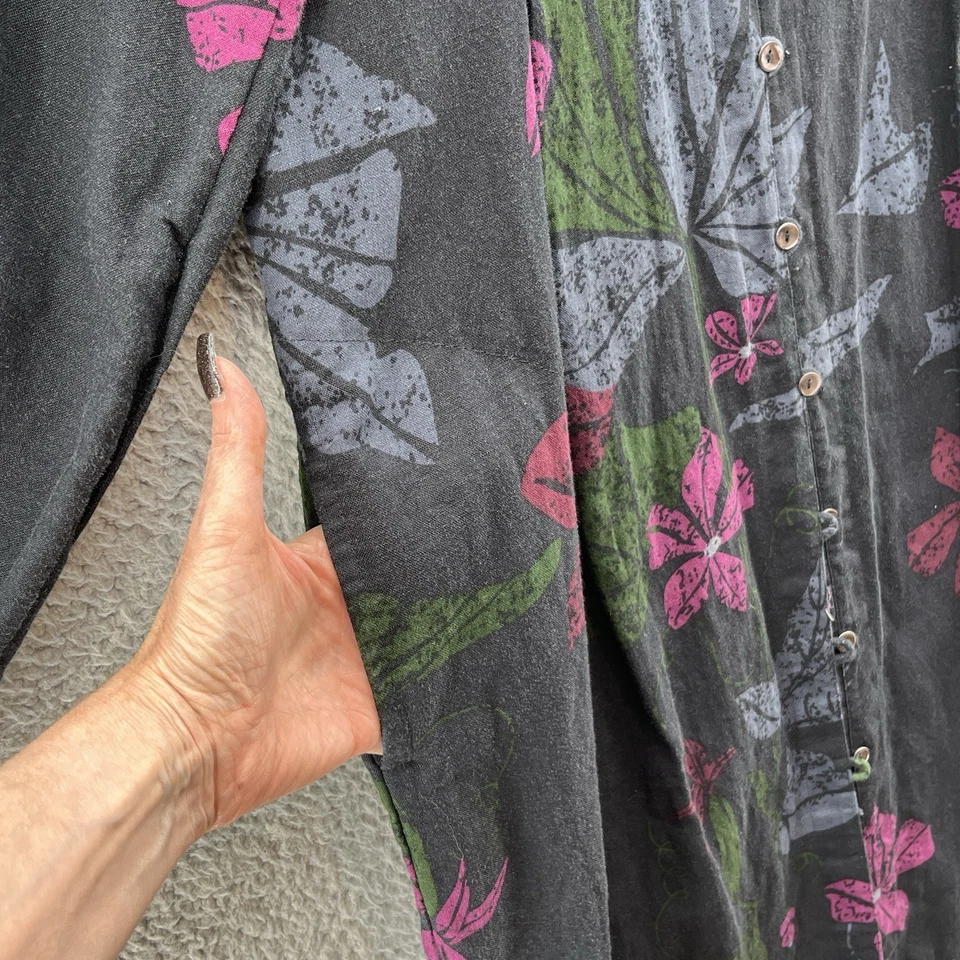 Gudrun Sjödén Dress Small Black Floral Linen Blend Relaxed Lagenlook Pockets - Image 3 of 4