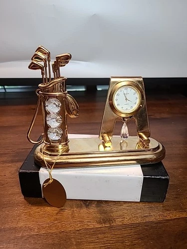 Mascot 24kt Gold Plated Austrian Crystal Mini Clock Golf Bag