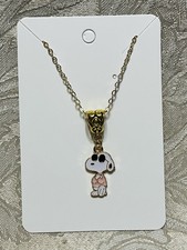 Snoopy Cool Fun Gold Enamel Charm Pendant Fashion Fun Boho Gold Necklace 18  