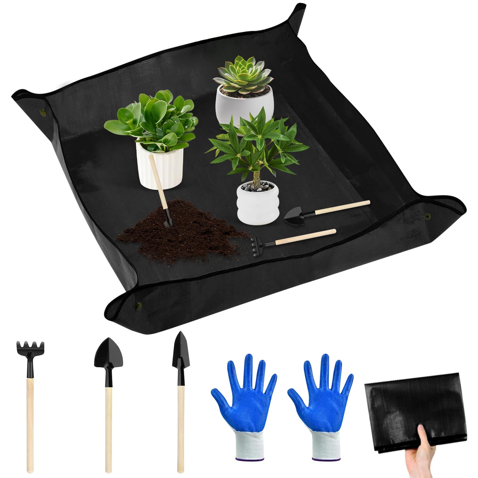 Tapis de jardinage imperméable 100x100 cm évite la terre au sol pour rempotage propre