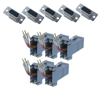 5 pack DB9 9 Pin RS232 Serial Port Female to RJ45 Female Network Adapter 8P8C
