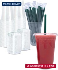 Cappatua 20 oz Clear Plastic Cups with Lids and STRAWS, Disposable Drinking Cups