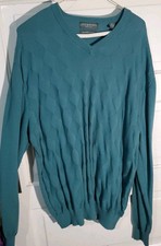 Lyle And Scott Scotland Mens XL 100 Combed Cotton Sweater Green Checkered Golf