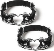 2 PCS Black Thigh Garter for Women, Adjustable Heart Lace Garter Elastic Heart L