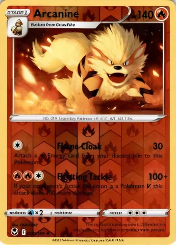 Arcanine 020/195 Reverse Holo Pokemon TCG Sword & Shield Silver Tempest NM
