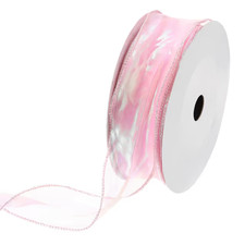 Pink 6cm Wide Sparkly Sheer Wired Organza Ribbon Pastel Chiffon - gift wrap 46m