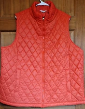 Time And Tru Vest Size 1X 16W-18W Women's Orange Full Zip Diamond Quilt Pockets