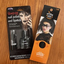 Vintage Fun World Vampire Black Nail Polish  Lipstick Set Halloween Goth New  