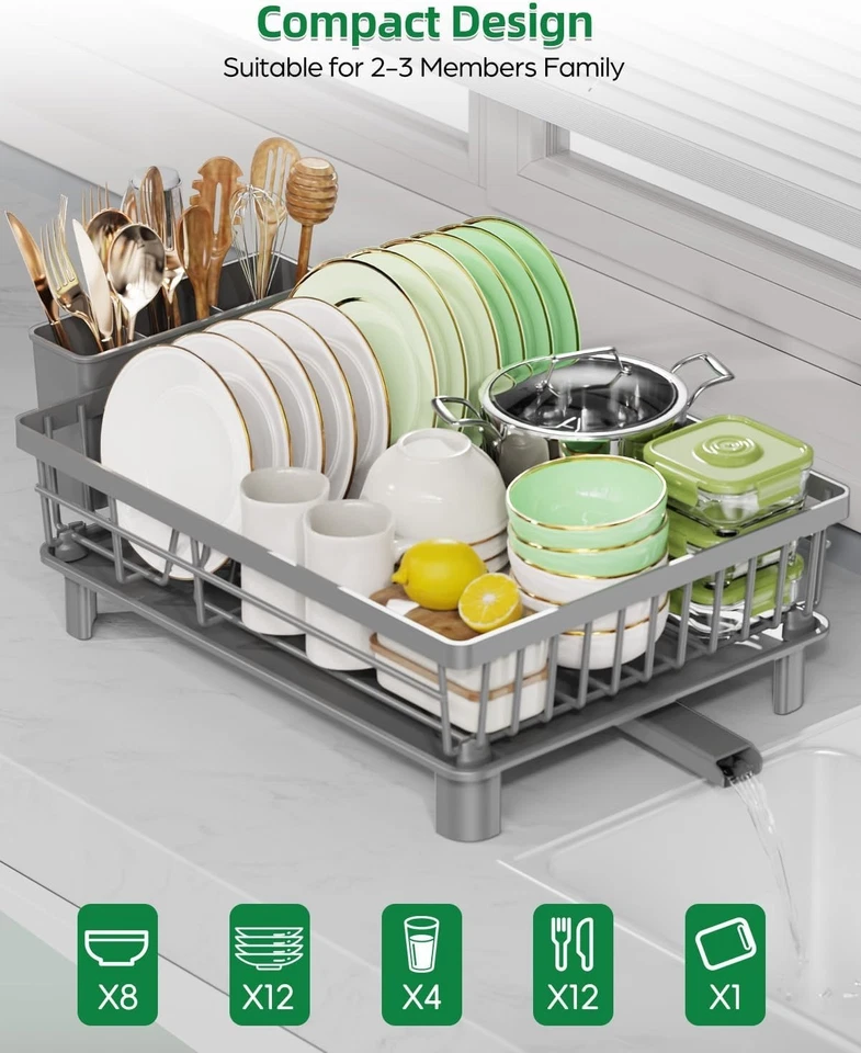 Escurridor de platos de acero inoxidable con bandeja de drenaje y sistema de dre - Imagem 3 de 4