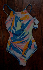 New Jantzen Womens One Piece Swimsuit Blue Yellow White Padded Bra Size 6