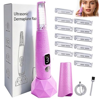 Sonic Dermaplane Razor for Women Face 12 Refill Blades 3 Speeds LED with Stand