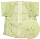 JAPANESE VINTAGE KIMONO SILK ROBE JUBAN CRANE UNDERWEAR PALE GREEN 3mt3586