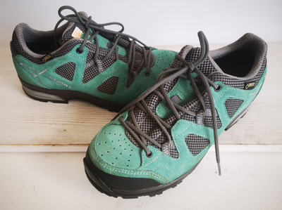 Damen Wander Schuhe LOWA Phoenix GTX Lo Gr 39,5 UK 6 türkis schwarz Leder