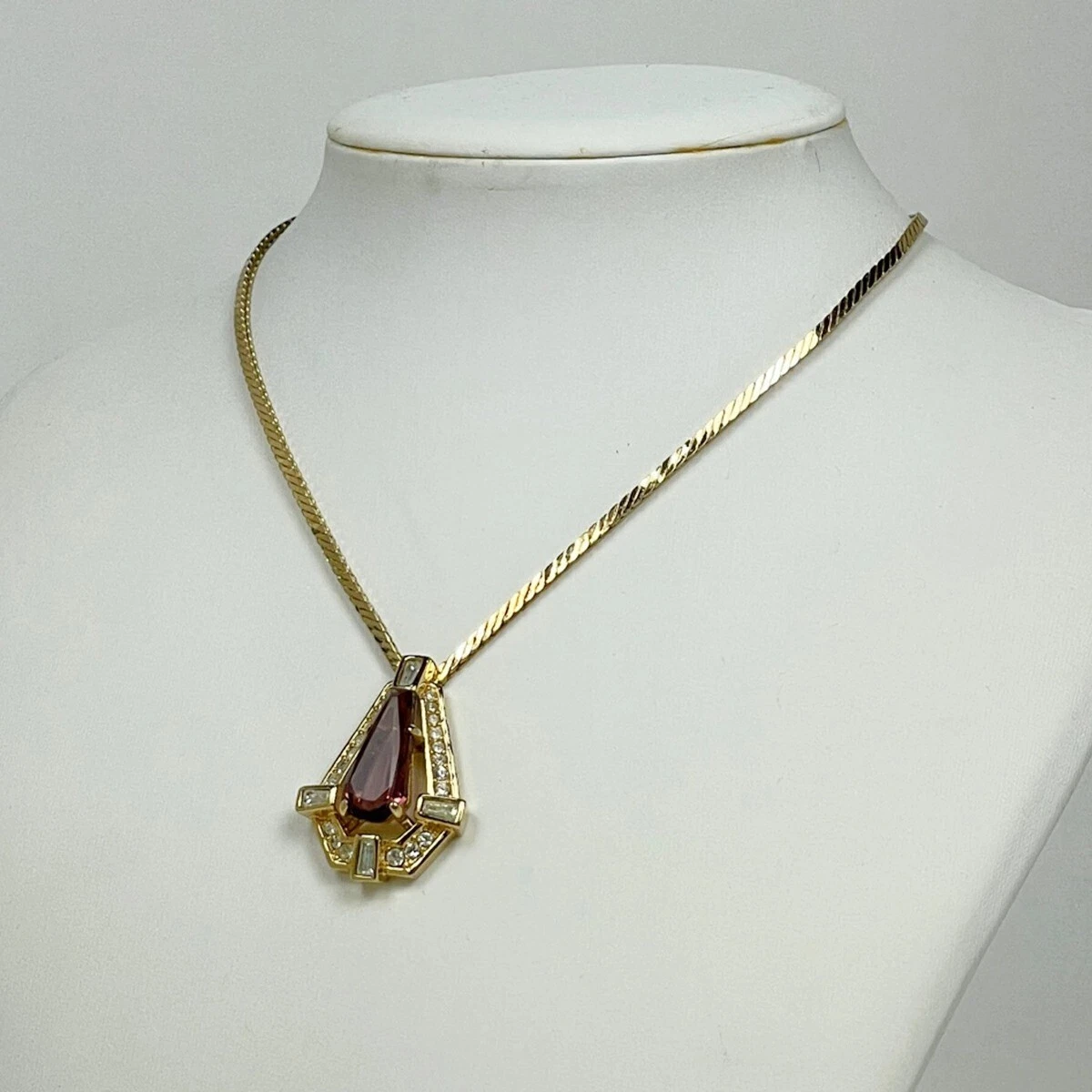 Collana Christian Dior catena strass pietra colorata girocollo tono oro