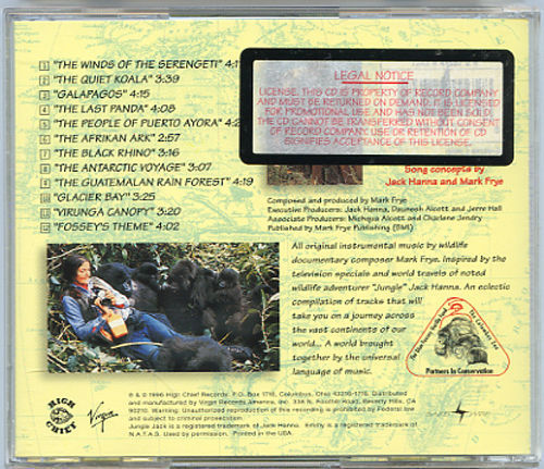 JACK HANNA WORLD promo 1996 CD JUNGLE Hanna's Mark Frye 12 TRACKS - Picture 2 of 2