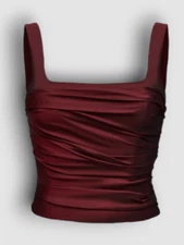 $588 Rozie Corsets Women's Red Sleeveless Draped Taffeta Corset Top FR 38/US S