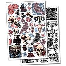 Ravens Plague Doctor Skulls Halloween Temporary Tattoo Fake Body Art Set