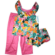 Carter's Toddler 3T Flower 3pc Loose Pajama Set Polyester Pants Shorts Tropical