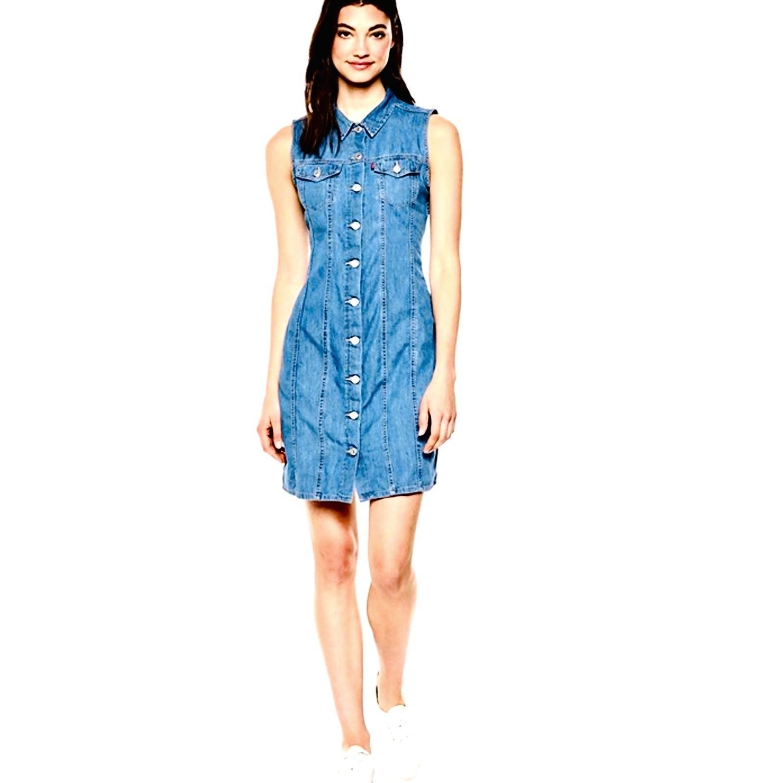 Levi's denim button up dress non sleeve casual blue women L